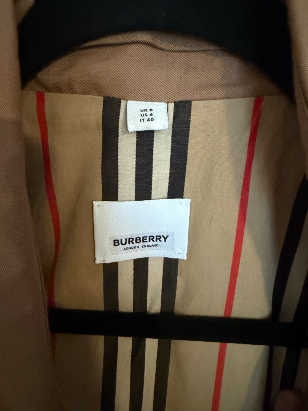 Burberry Trench coat Dark Honey Color White Label Striped Lining Size US 6 UK 8 - Picture 3 of 7